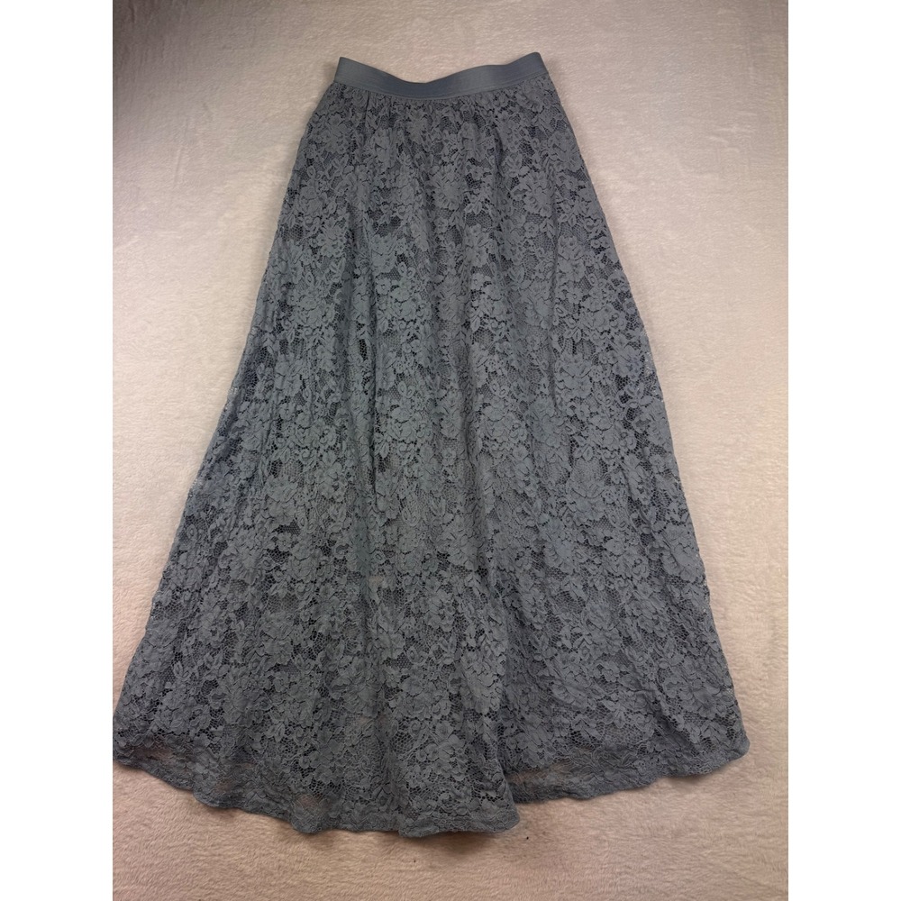 Laffaire Los Angeles Blue Floral Lace Maxi Skirt Elastic Waist A-Line Small